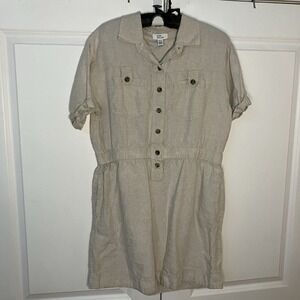 Lord & Taylor Linen Shirt Mini Dress Women L Neutral Coastal Safari Summer Beach